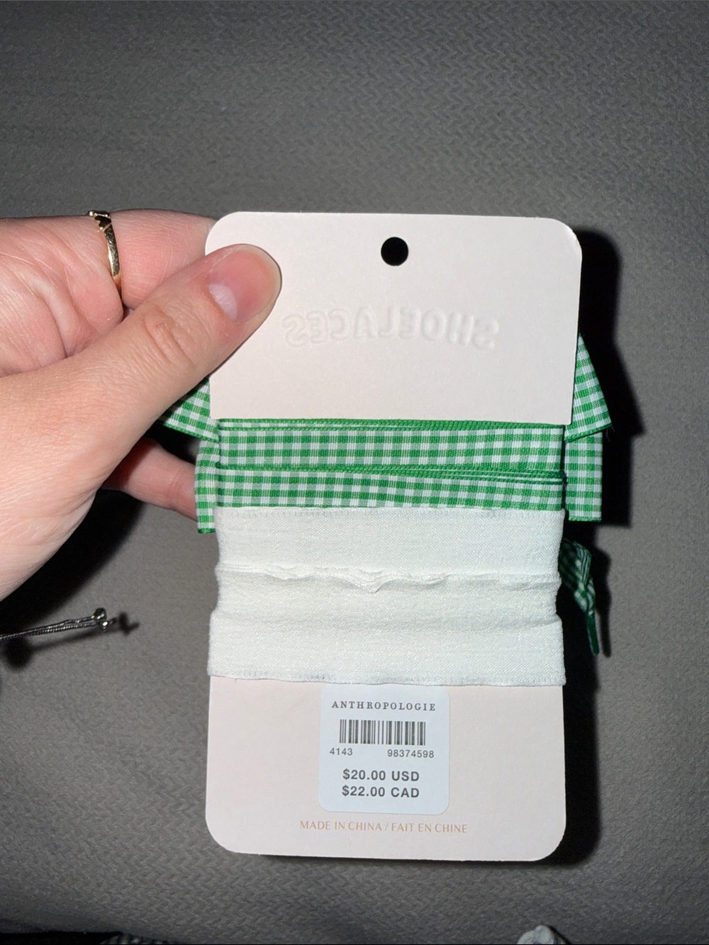 Anthropologie green gingham & white shoe laces NWT - Picture 2 of 2